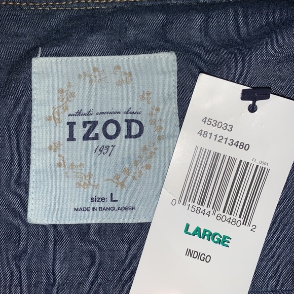 Izod L blue chambray long sleeve snap front shirt - Picture 15 of 16